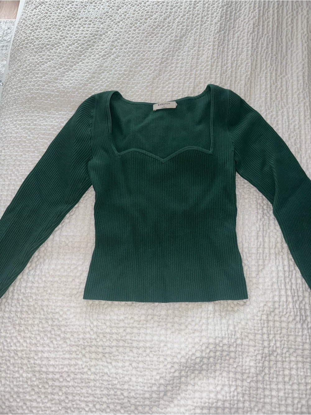Babaton Forest Green Ribbed Square-Neck Long Sleeve Top
